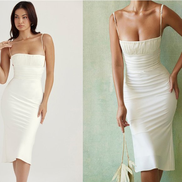 HOUSE OF CB 'Lois' Ivory Satin Corset Midi Dress NWOT